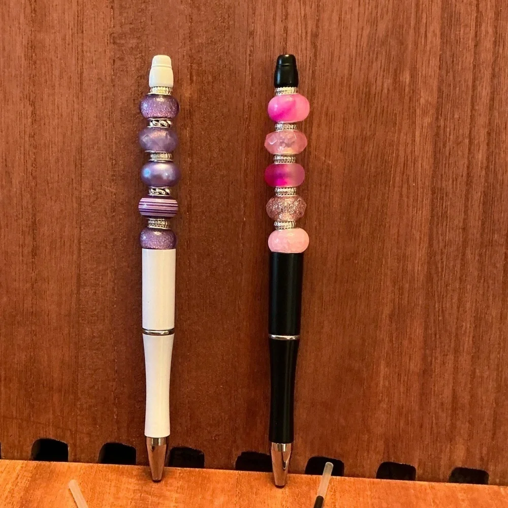 Hand Crafted Beaded Pens Set of 2 with ink refill, Ballpoint Black